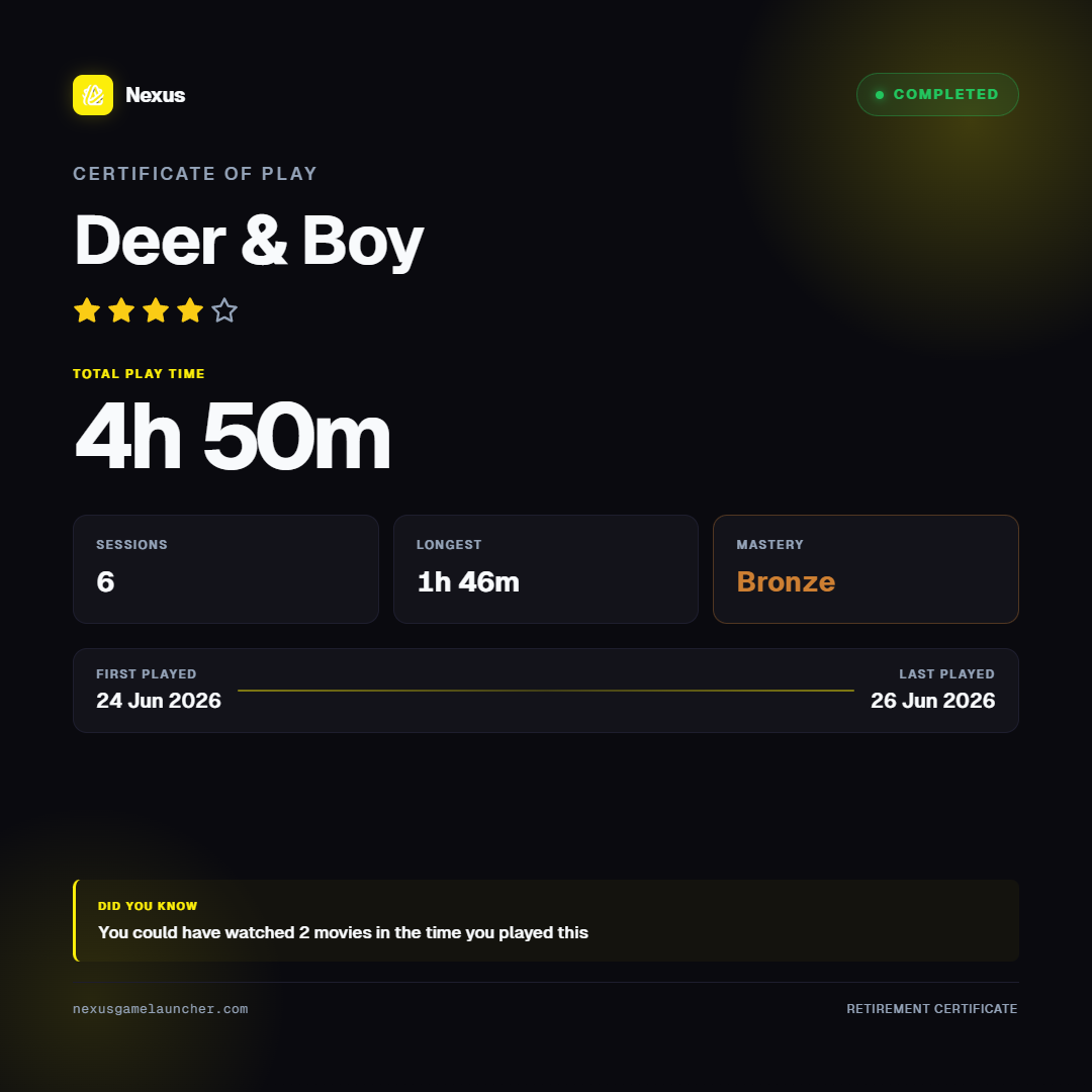 Certificate of Play for Deer & Boy