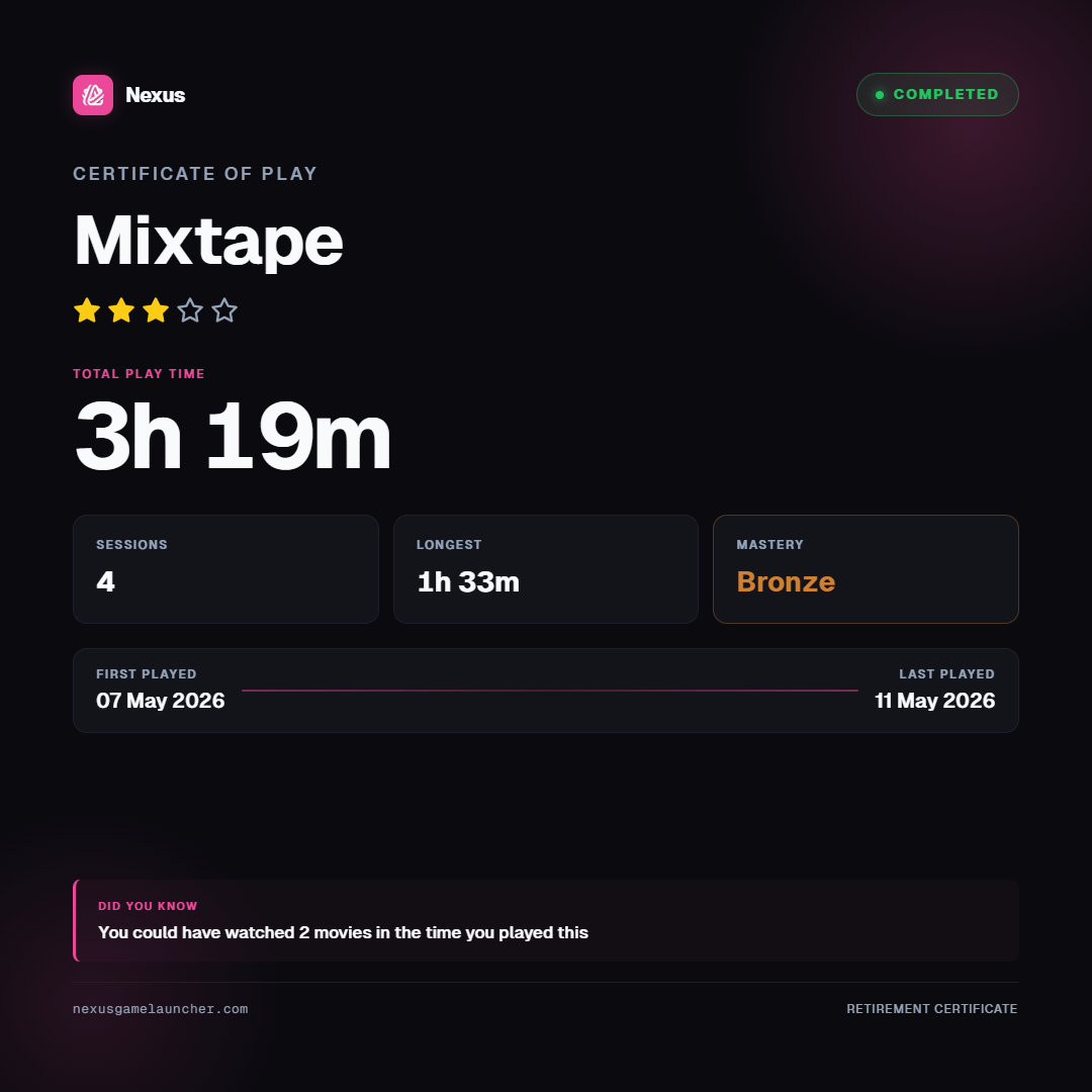 Certificate of Play for Mixtape
