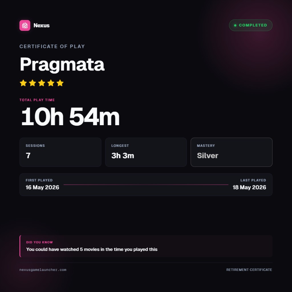Certificate of Play for Pragmata